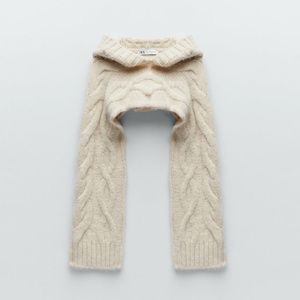 Zara Cable Knit Cropped Hoodie